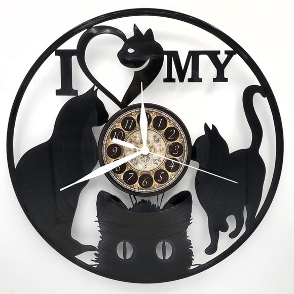 SPOT51.COM Other - I HEART MY CAT vinyl record clock